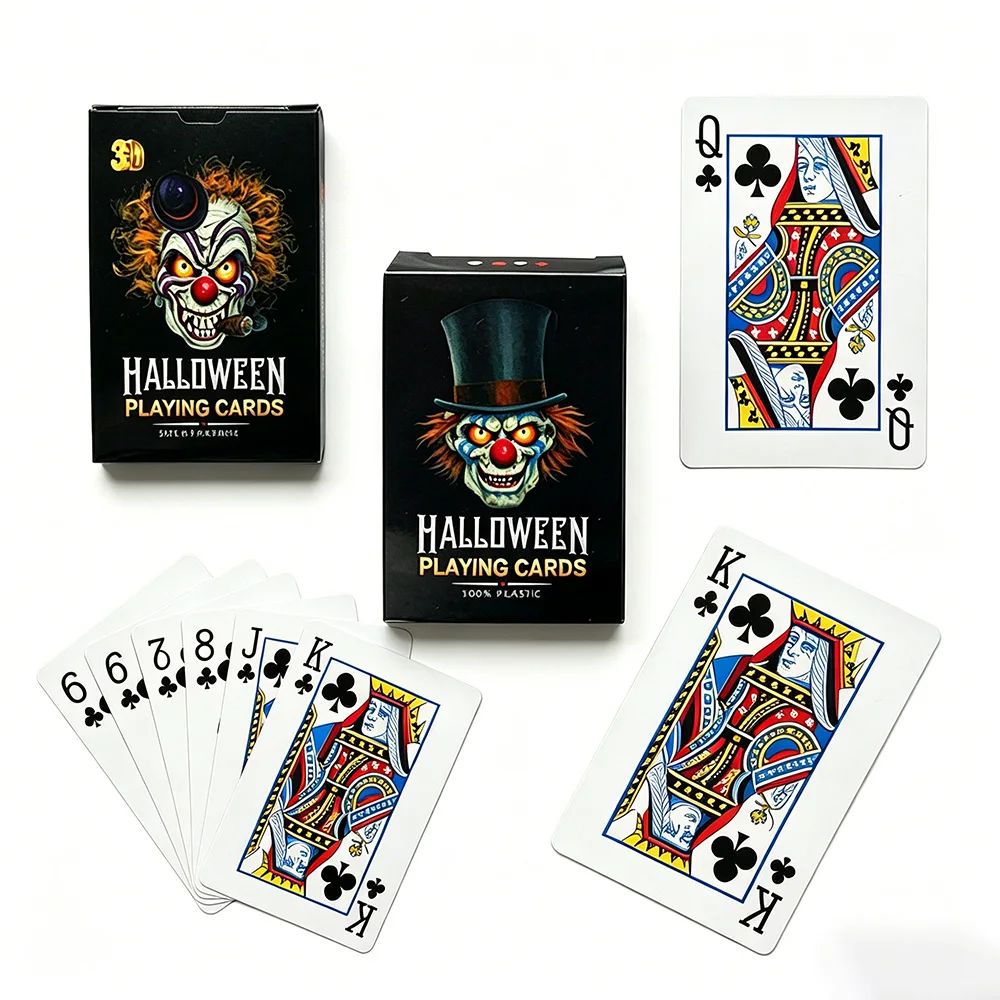 

Halloween Clown 3D Playing Cards（87x57mm）, PVC Waterproof Plastic Playing Cards, Magic Props for Party and Club Games