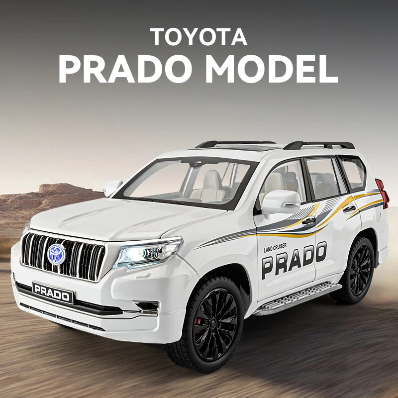 1/18 Toyota Prado Land Cruiser SUV Alloy Car Model Diecasts Metal Off-road Vehicles Car Model Sound and Light Childrens Toy Gift