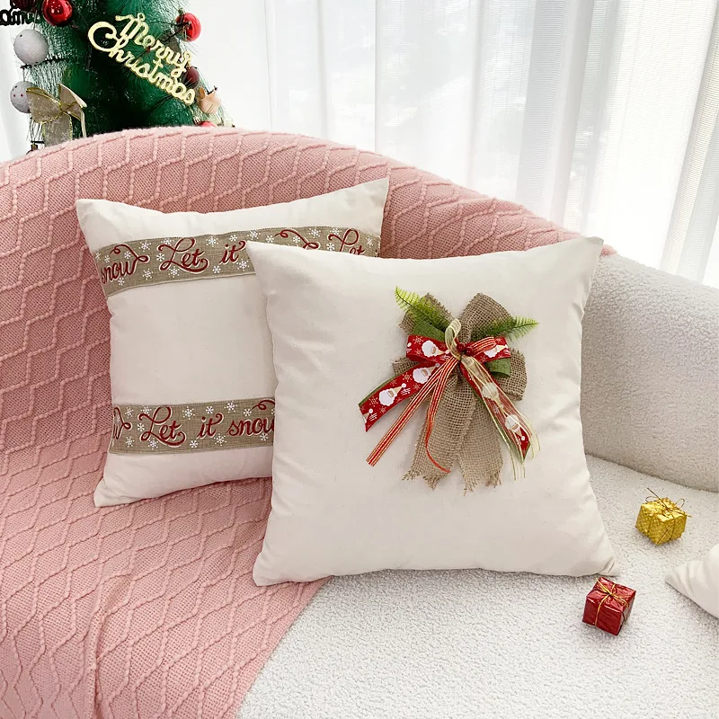 

45x45cm Christmas Holiday Decoration New Year Throw Pillow Cover Letter Bow Sofa Couch Cushion Cover Decorative Pillowcase