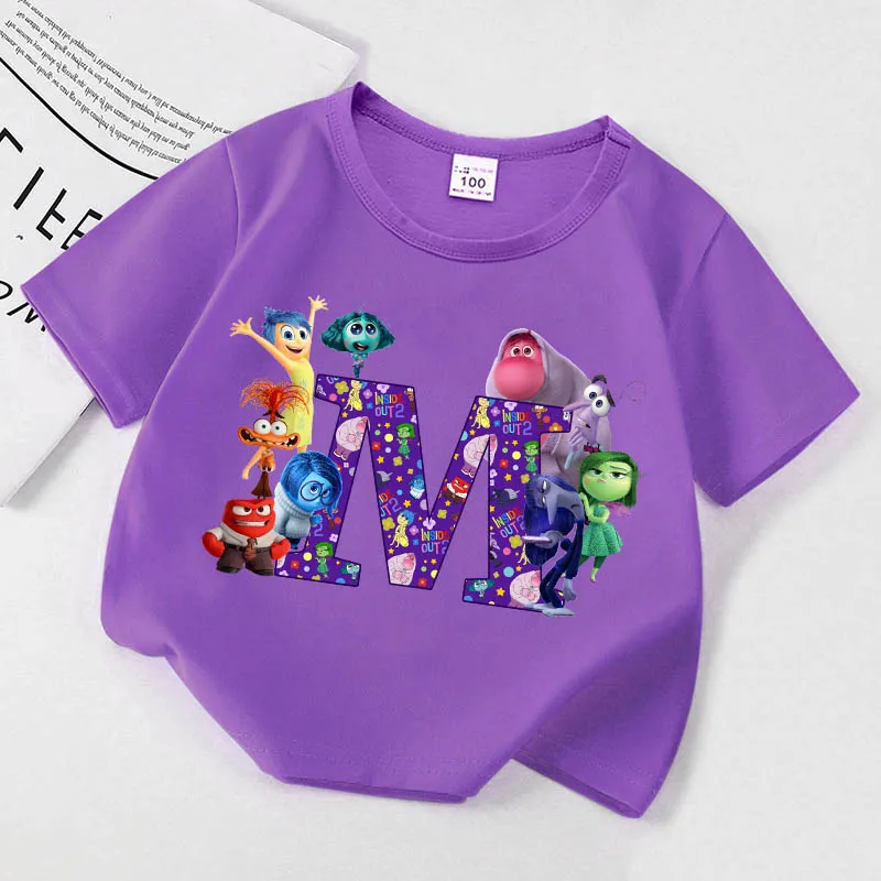 Disney Inside OUT เสื้อแขนสั้นเด็ก2คน, เสื้อยืดลายการ์ตูนน่ารักเสื้อยืดอนิเมะเด็กผู้ชายเสื้อยืดพิมพ์ลายเด็กผู้หญิงเสื้อยืดลำลองแฟชั่น2024