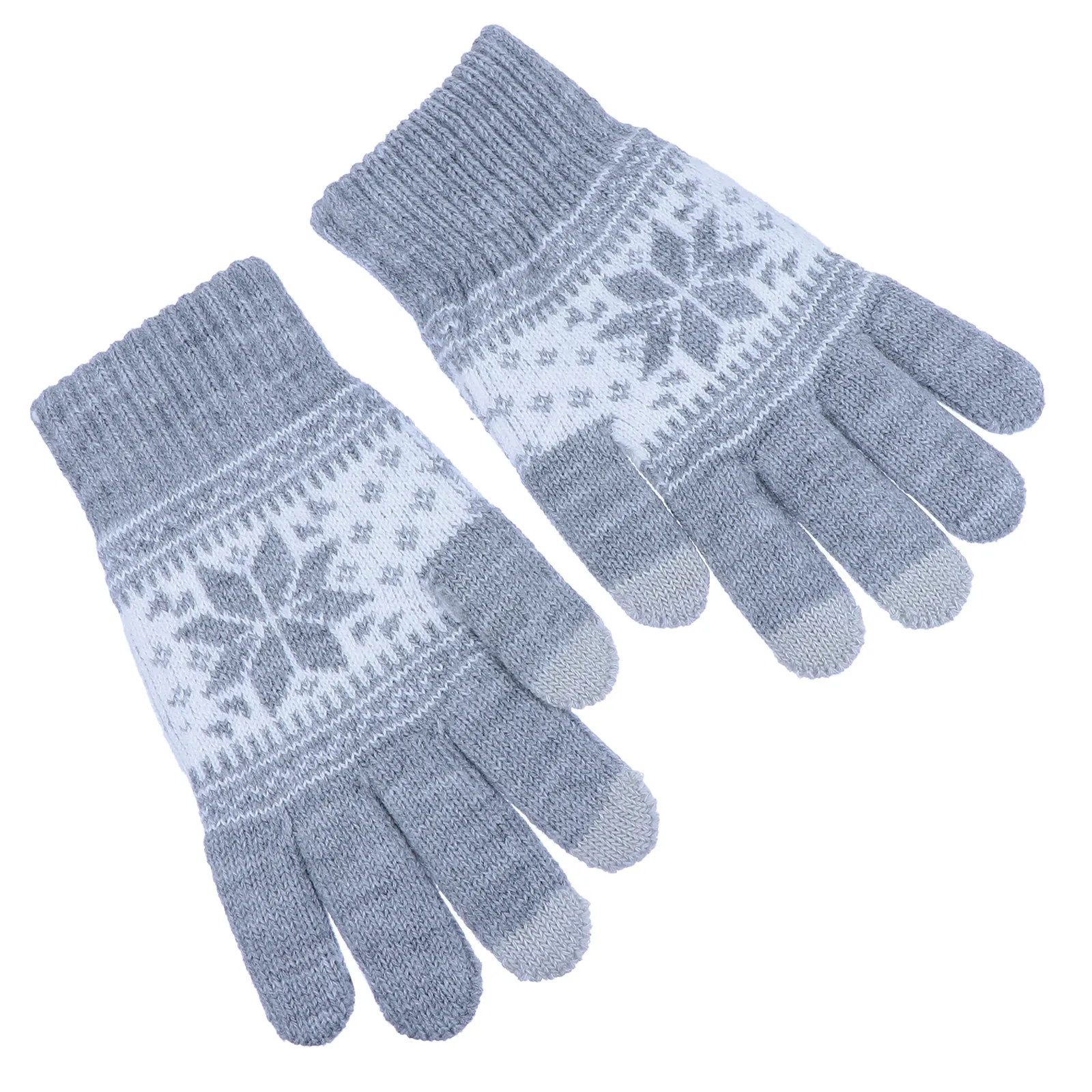 

1 пара перчаток для сенсорных экранов, зимние шерстяные вязаные теплые ветрозащитные перчатки для улицы, с узором снежинок, для бега и вождения