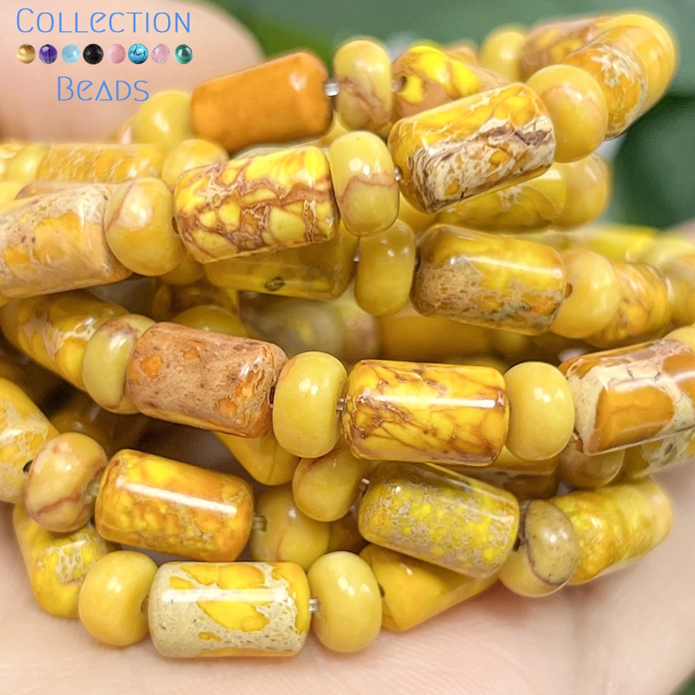 Jaspe sédiments de mer jaune naturel 4x6x10mm, perles d'espacement amples pour la fabrication de bijoux, accessoires de collier et de bracelet à bricoler soi-même