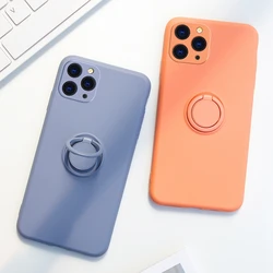 Soft Liquid Silicone Phone Case For iPhone 11 12 13 mini Pro Max XS X XR 7 8 6 6S Plus SE 2020 Stand Ring Shockproof Case Cover