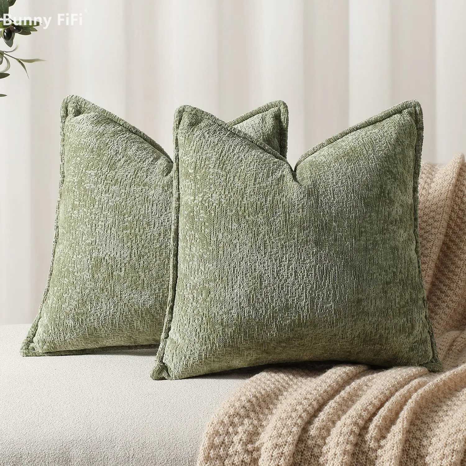 Pack Of 2 Soft Chenille Accent Edged Cushion Covers Christmas Decorative Throw Pillow Cover For Home Decor Bed Sofa Living Room
