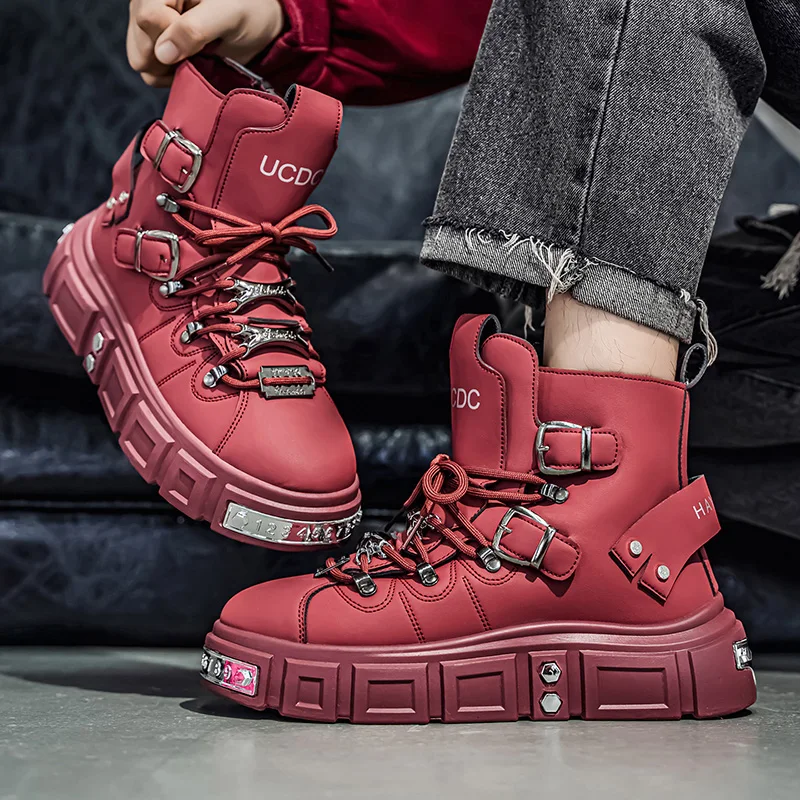 Modische Herren-High-Top-Stiefel, dicke, verschleißfeste Sohle, bequemes Innenfutter. Ideal für Outdoor-Abenteuer, Camping, Wandern. – Detail 19