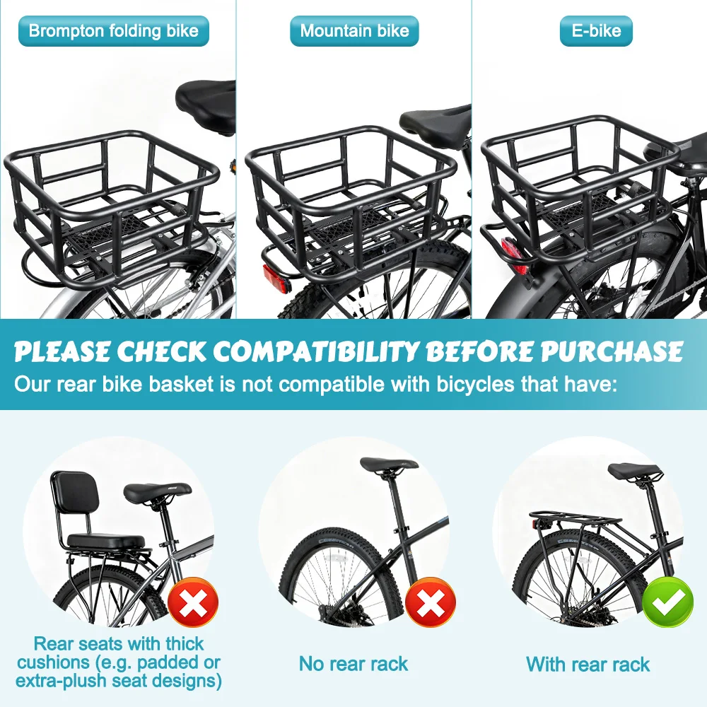 Hinten Fahrrad Korb Fahrrad Gepäckträger Tasche Quick ReleaseFron E-Bike Korb Fahrrad Körbe Hinten Rack für OutdoorTravel Shopping – Detail 5