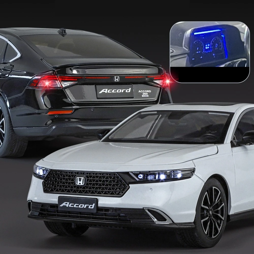รถโมเดลโลหะผสม 1:18 รุ่น Accord รุ่นที่ 11 ของเล่นรถหล่อขึ้นรูปด้วยโลหะ มีเสียงและไฟ ของเล่นรถสำหรับเด็ก เป็นของขวัญ