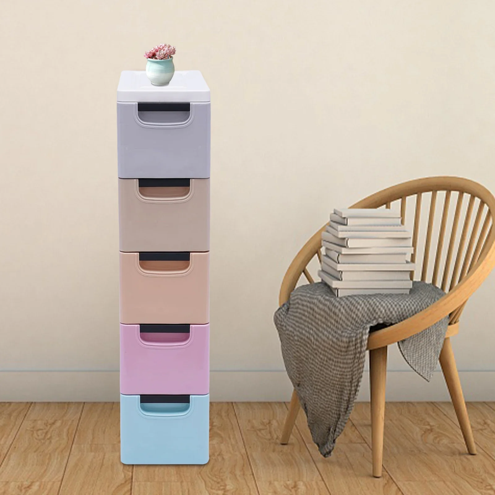 5-Tier Modern Multi-Color Storage Cabinet – Elegant Space-Saving Design (20×40×84cm) W/ Smooth-Glide Drawers & Ergonomic Handles