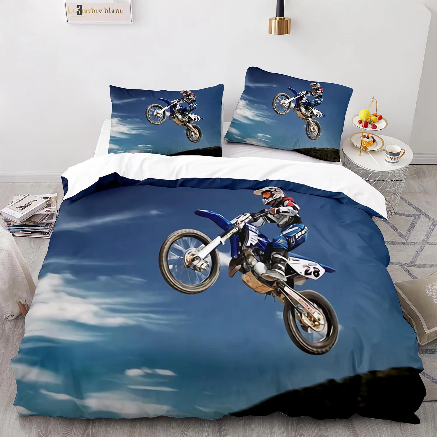 Motorcycle Rider Duvet Cover Dirt Bike Bedding Set Motocross Quilt Cover for Men Durable Queen King Polyester Comforter Cover