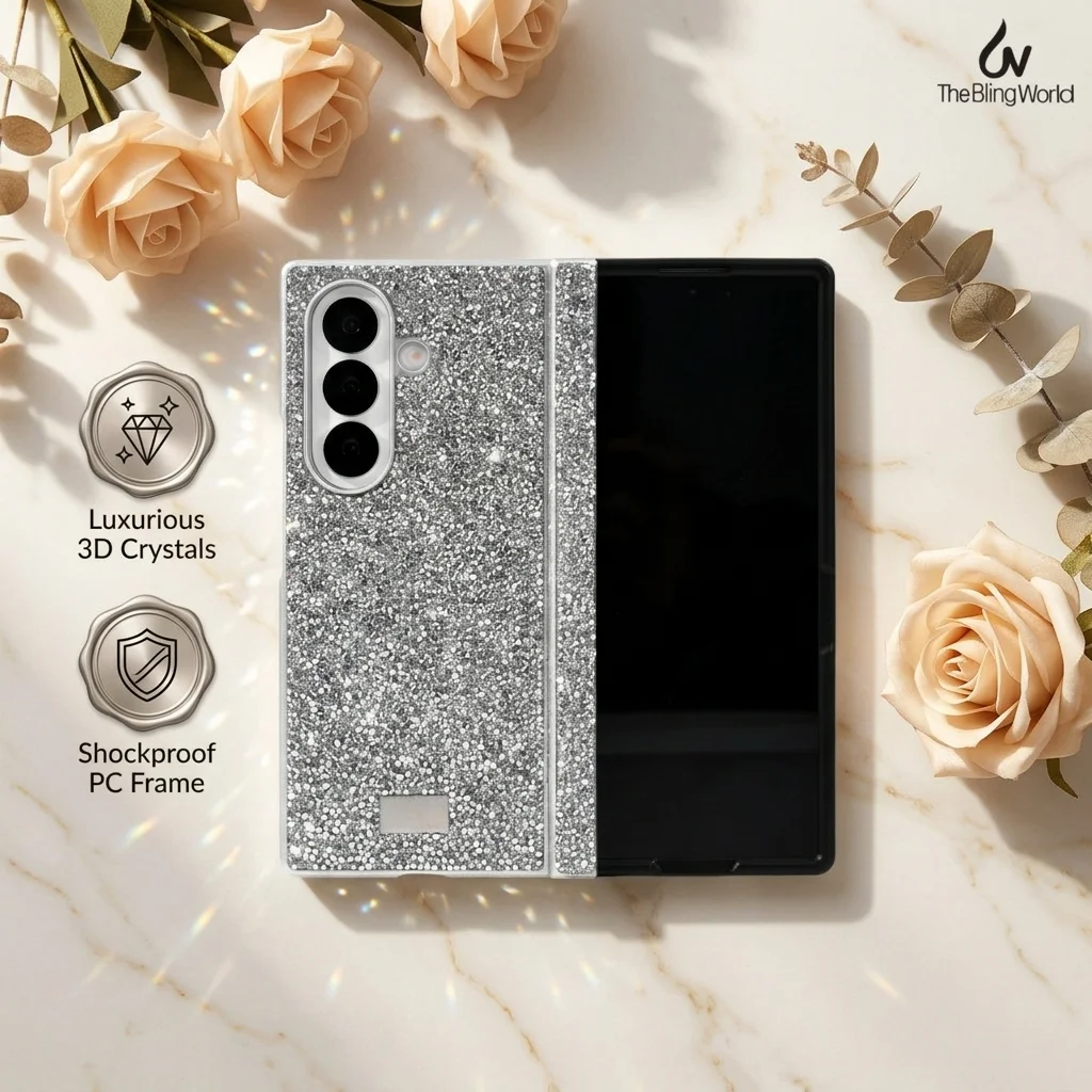 The Bling World Luxury Diamond Crystal Case for Samsung Galaxy Z Fold 7 Handmade Rhinestone Bling Glitter PC Cover for Women