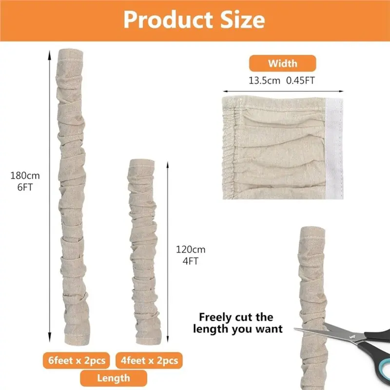 【HOUSEHOLD GOODS】Wire Cord Cover Fabric Cord Cover, 2 Pcs 6 Feet And 2 Pcs 4 Feet Chain Cable Sleeves, Chandelier Lighting