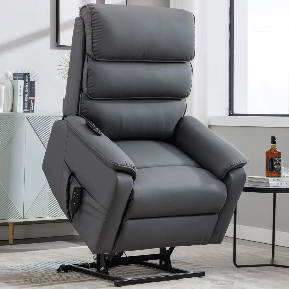 

Grey Dual Motor Recliner with Heat and Massage, Infinite Position, 350 LB Capacity, Cat-Resistant Leather