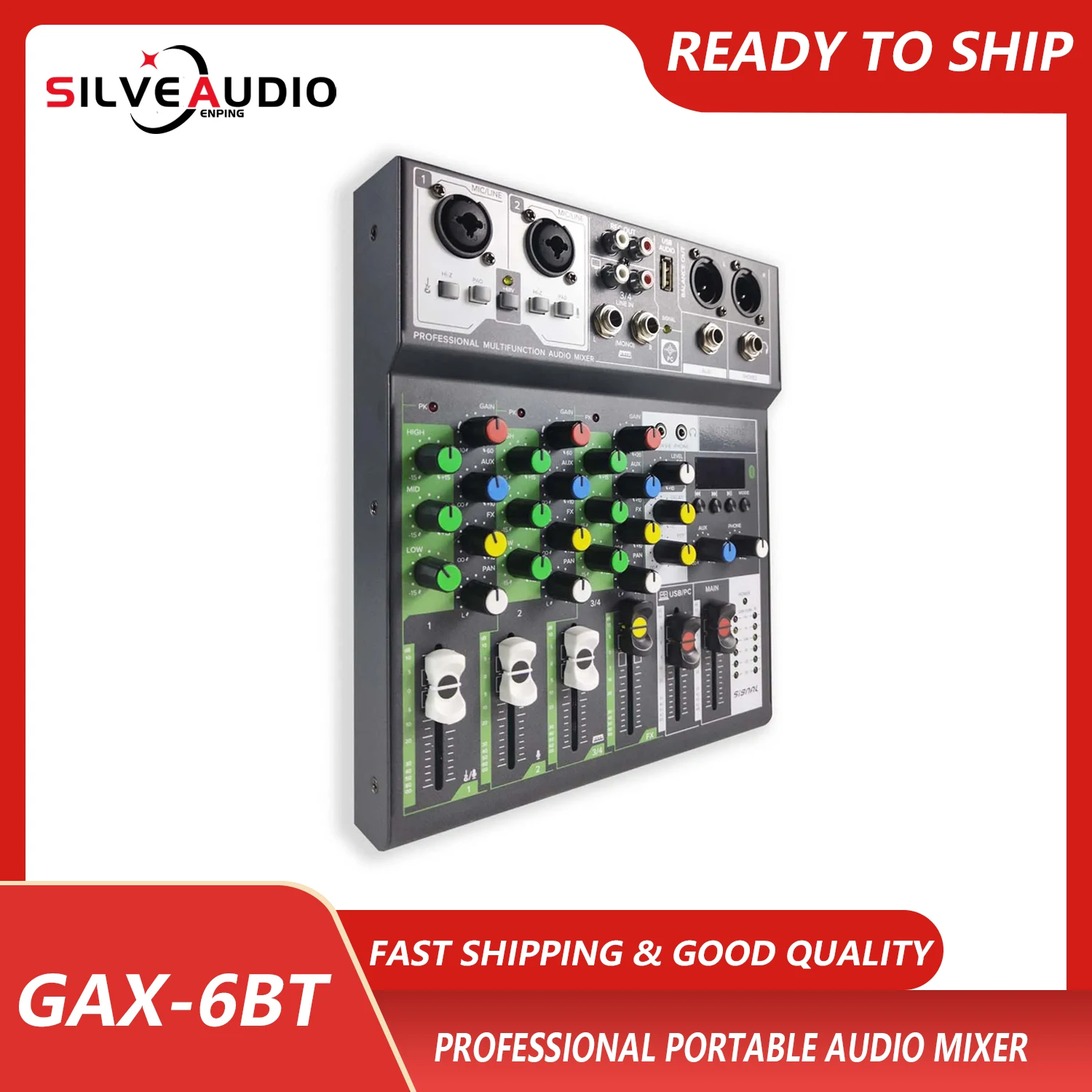 

GAX-6BT встроенный 48 в усилитель гитары BT/mp3-плеер миксер, подходит для музыкального производства небольших концертов веб-трансляций