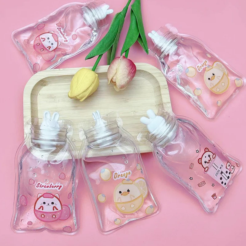 1PC Cartoon Transparent Hot Water Bag Portable Water-filling Hot Water Bottle Hand Warmer Pocket Hand Feet Hot Water Bottle PVC