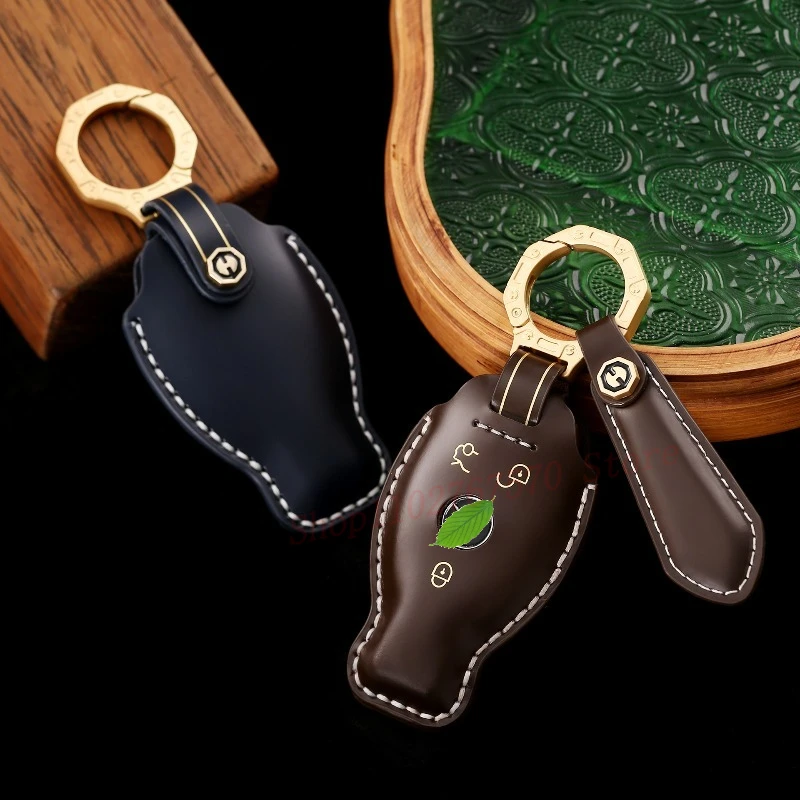

High-End Personality Genuine Leather Key Case Cover Protective Shell Bag Keychain For Mercedes Benz C E S-Class Car Accessories