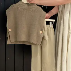 2023 Autumn Children's Clothing New Korean Girls Retro Foreign Style Soft Waxy Knitted Sweater Three-piece Set
