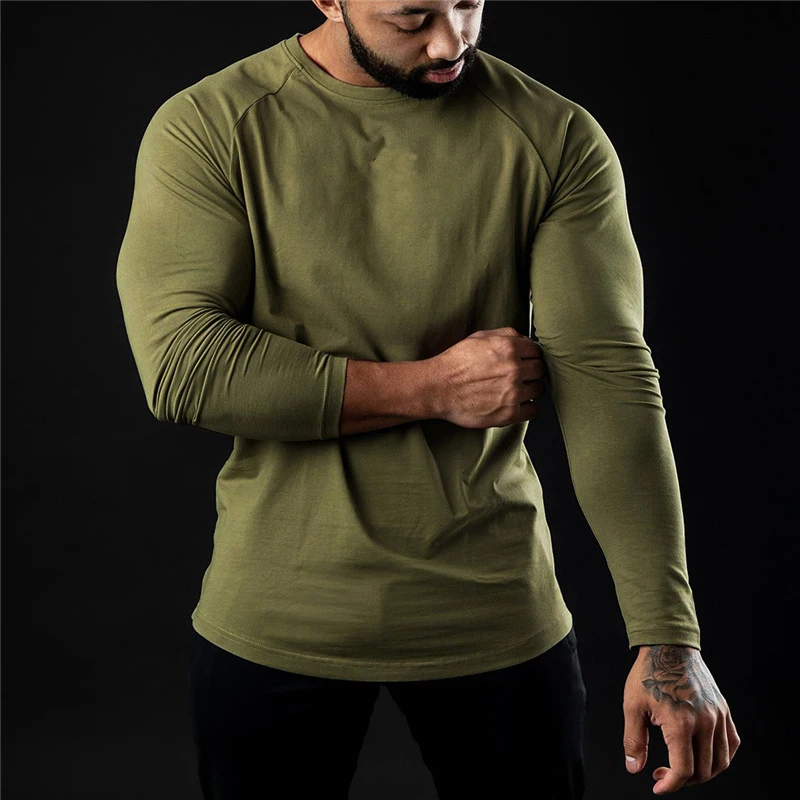 Men Compression Cotton T Shirt Fitness Long Sleeve Sport Tshirt Training Jogging Shirts Gym Sportswear Quick Dry Rashgard image 5