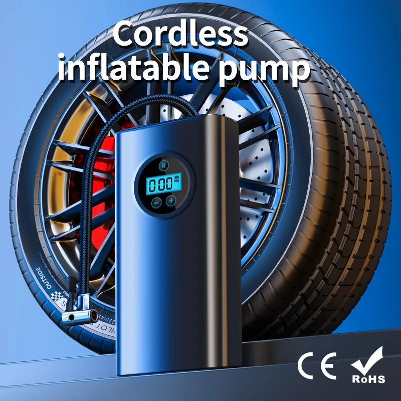 

Портативный воздушный компрессор для накачивания шин, портативный беспроводной мини-воздушный насос с цифровым манометром, быстрая накачка 150PSI, мульти