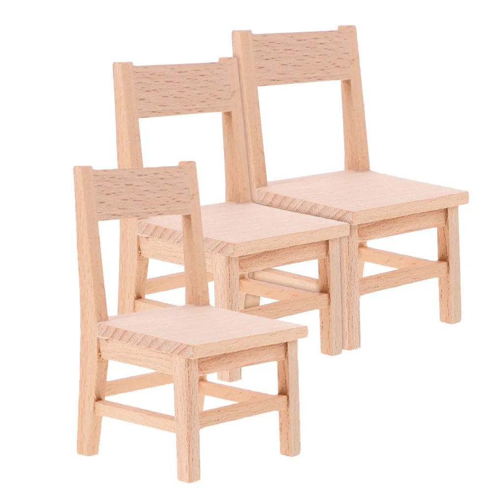 

3Pcs Miniature Wooden Chairs for Dollhouse Natural Finish Realistic Detail Sturdy Compact Scale Perfect for DIY Layout