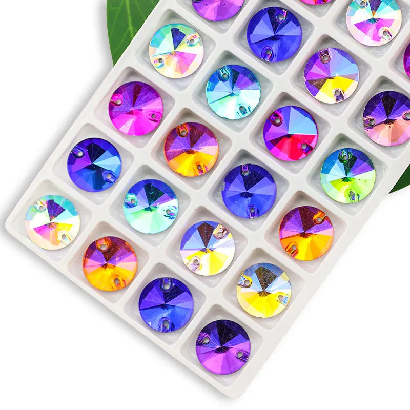 

Newest AB Colors All Sizes Glass Crystal Shape Rivoli Sewing Stones Flatback Sew on Rhinestones For Garment Clothes Bags