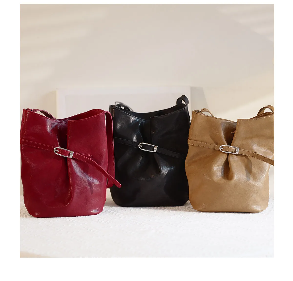 PNDME Vintage Designer Damen Schultertasche aus hochwertigem Rindsleder, lässige Luxus Echtleder Damen Bucket Bag – Detail 21