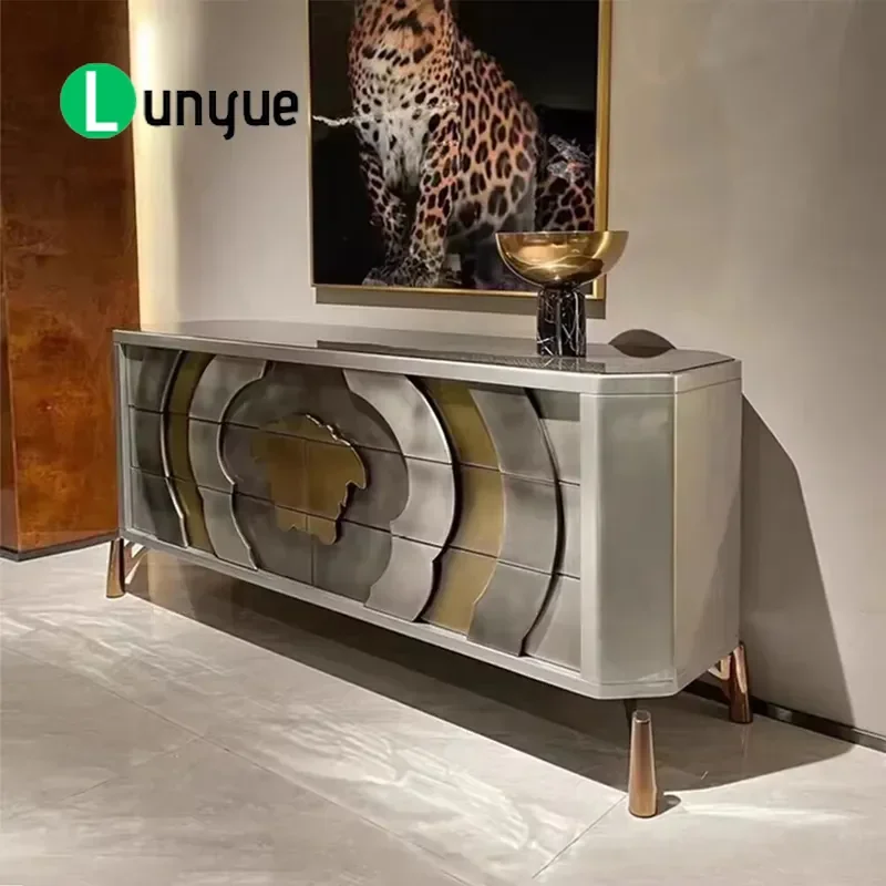 Modern Luxury Solid Wood Multi Functional Side Cabinet For Living Room Dining Room Villa Use Customizable Storage Furniture