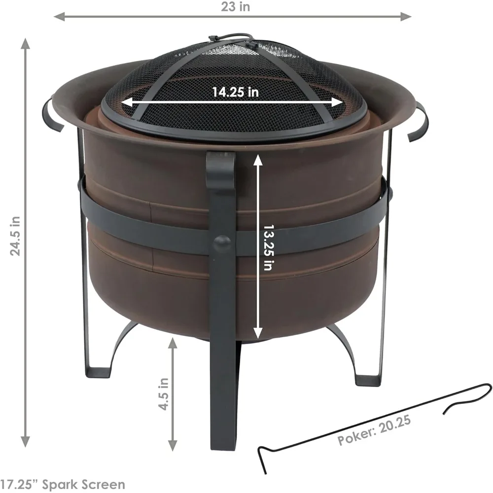 23-Inch Cauldron-Style Smokeless Wood-Burning Fire Pit with Spark Screen - Steel Outdoor Smokeless Fire Pit for The Backyard