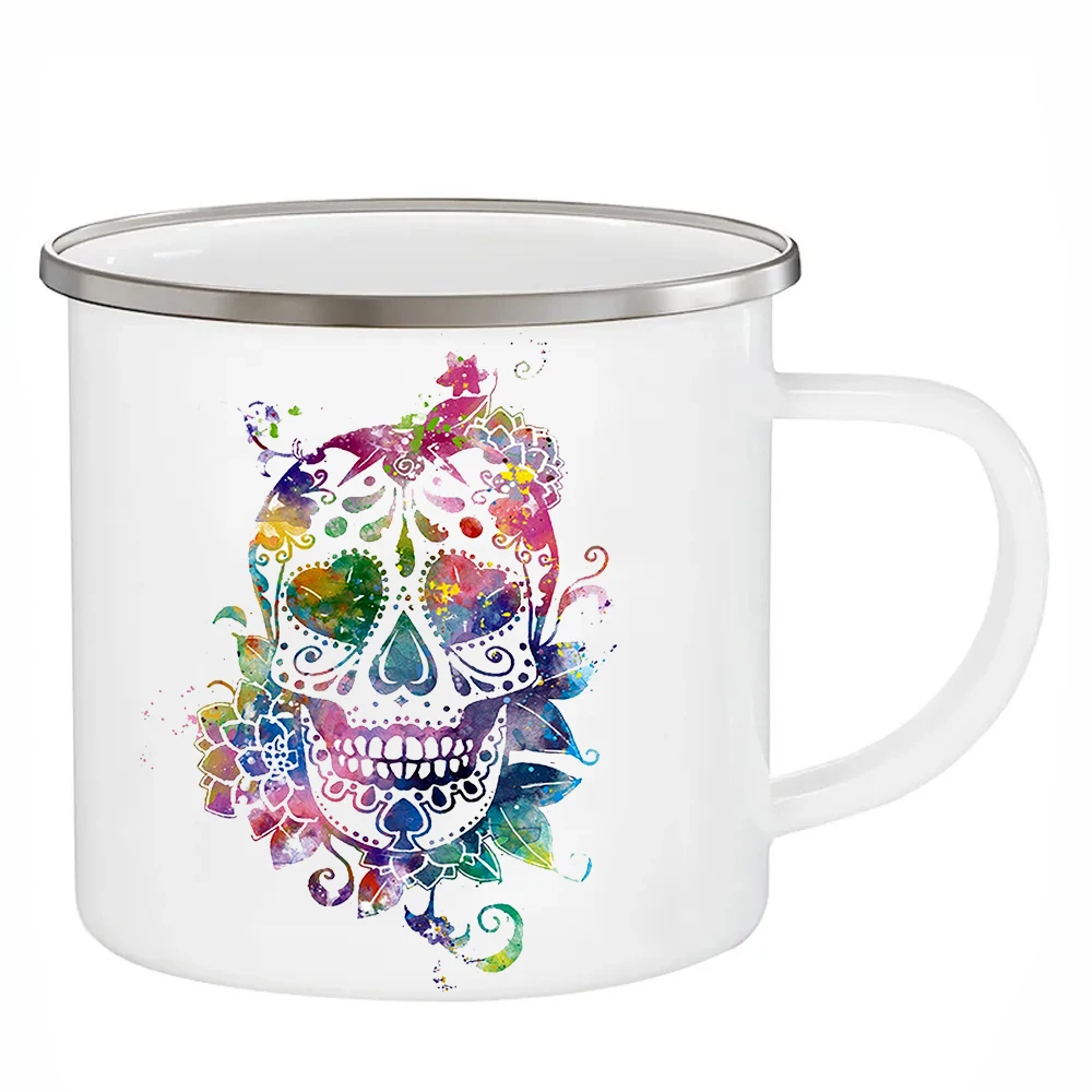 Mexican Skull Cups Nursery Art Enamel Mugs 12OZ Friends Gifts Coffee Mugs Home Decal Juice Milk Water Mugs Camping Drinkware