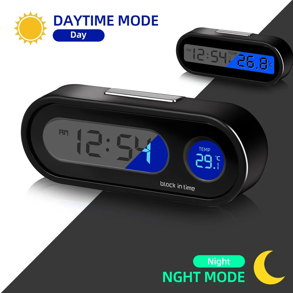 

Digital Display Car Electronic Clock Time LCD Thermometer with Luminous Backlight 2 in 1 Car Dashboard Clock Thermometer