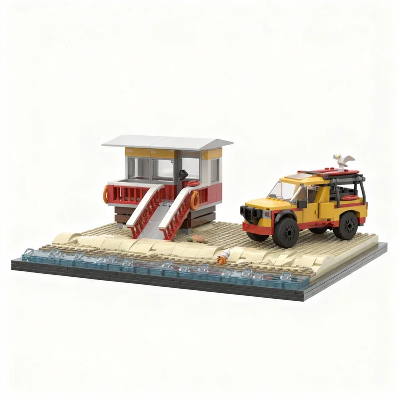 

NEW 734PCS MOC Medieval Castle Lifeguard Tower Display Model Premium Assembly Building Blocks DIY Creative Gift Collectible Set