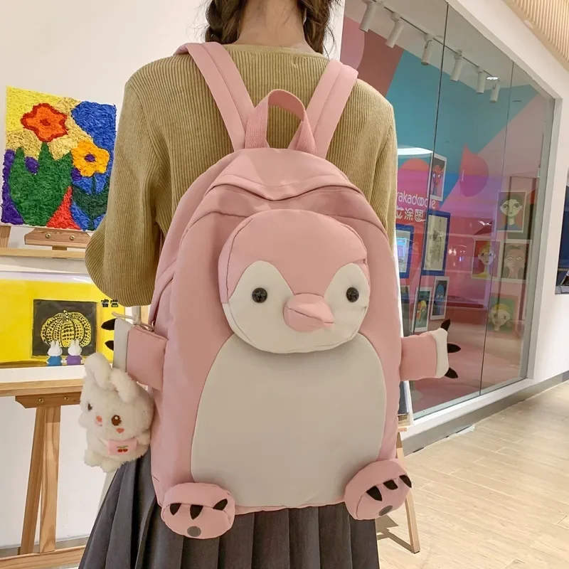 Women\'s Backpack Large Female Rucksack Backpacks for School Teenagers Girls 2024 Cute Cartoon Penguin Student Korean Bagpack