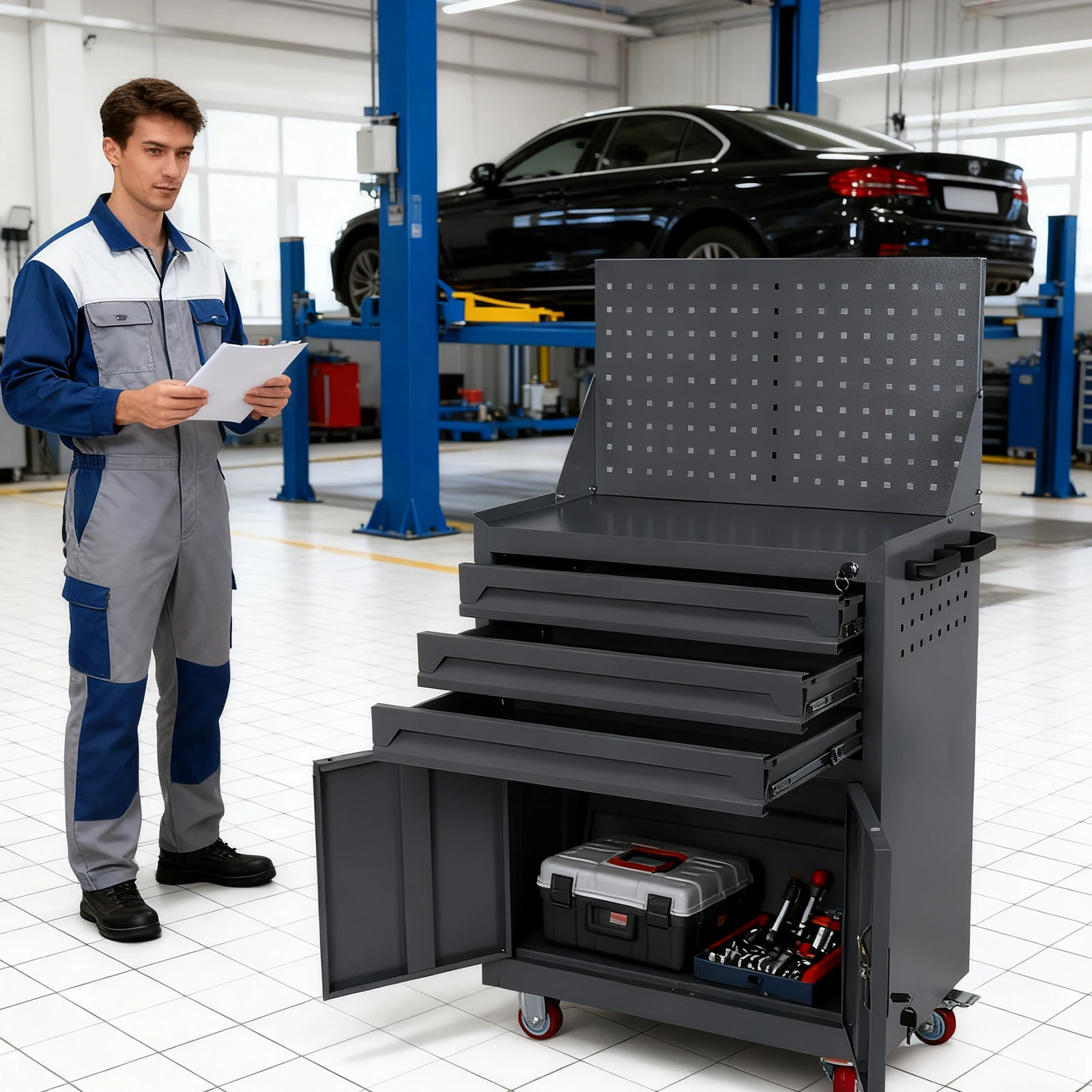 

Tool Box Organizer with Drawers Auto Repair Tool Cart Mobile Tool Cart for Workshop Warehouse Garage