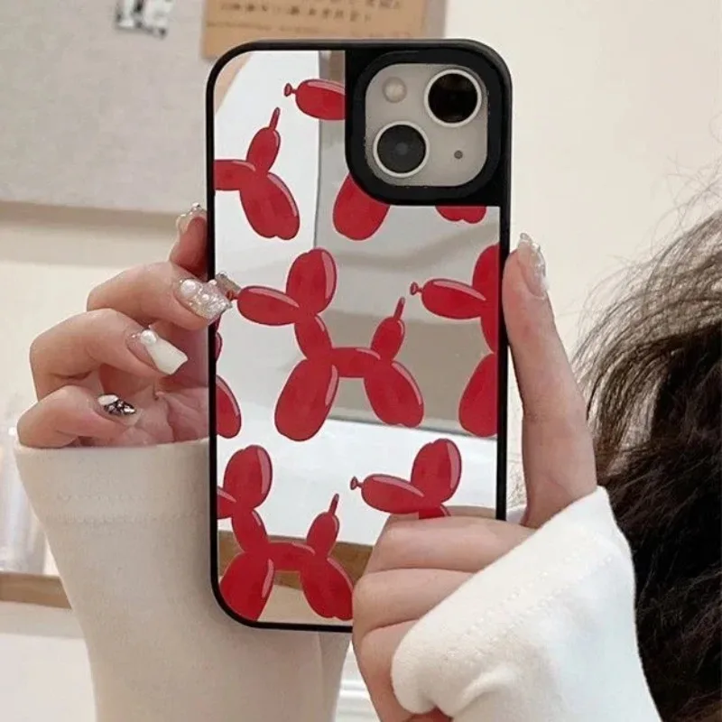 Cute Balloon Dog Black Border Mirror Surface MagSafe Phone Case Cover for IPhone 11 12 13 14 15 16 Pro Max Case