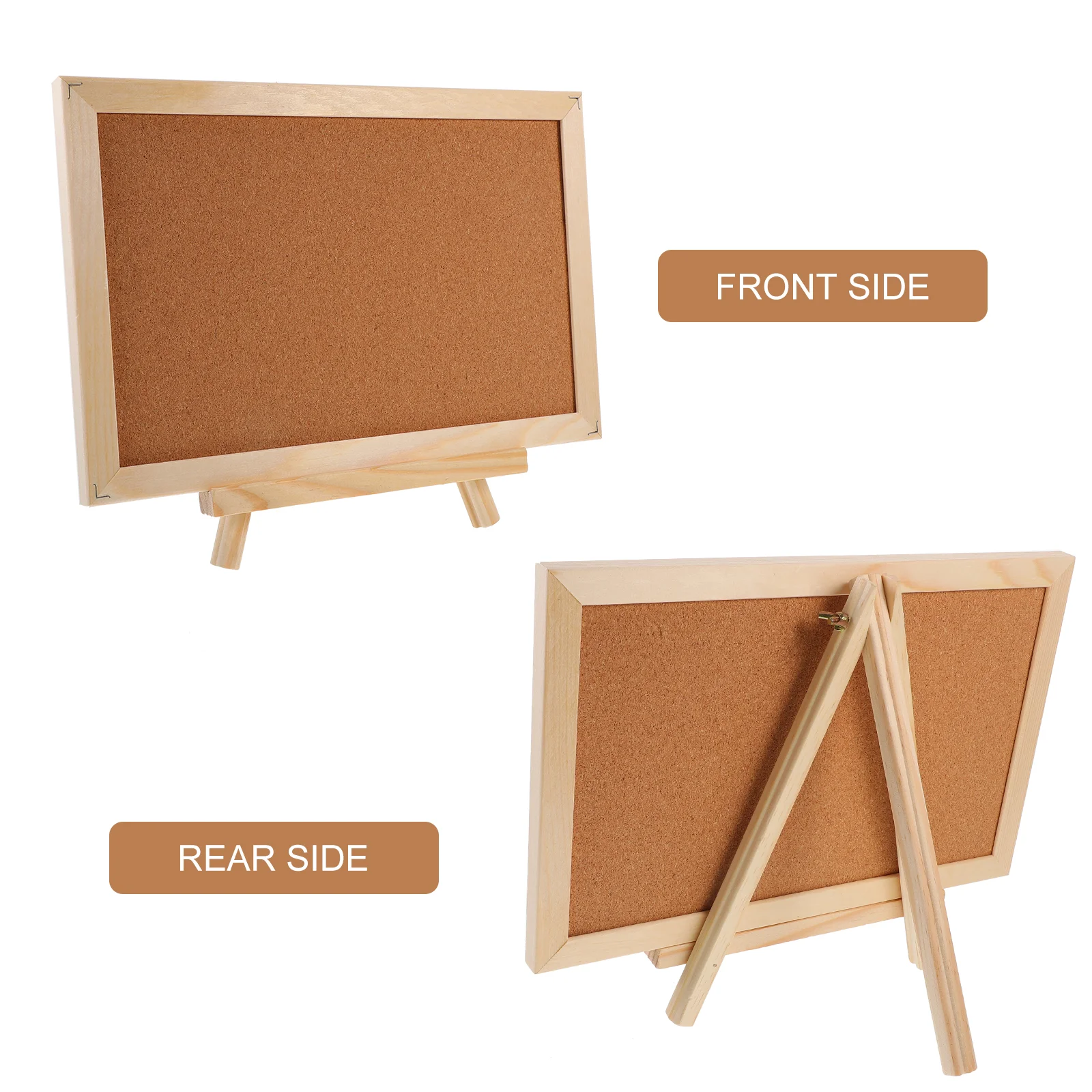 Notice Board Small Wooden Frame Message Monitor Stand for Desk Cork Memo Pin Tripod Pine Office