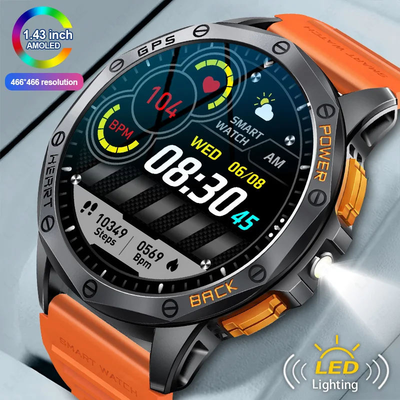 

LIGE GPS Смарт-часы Мужские уличные фонарики 1,43-дюймовый AMOLED-экран Спортивные часы 530 мАч Большая батарея Высотомер Компас Смарт-часы