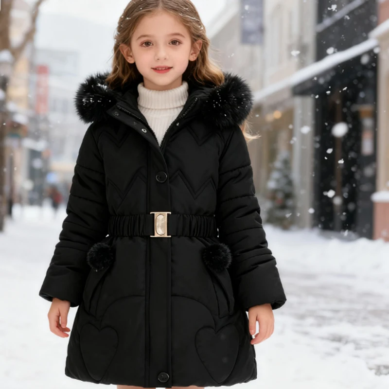 

2025 Baby Children Winter 5 6 8 10 Years Winter Girls Coat Keep Warm Thicken Kids Jacket Hooded Zipper Fur Collar Outerwear