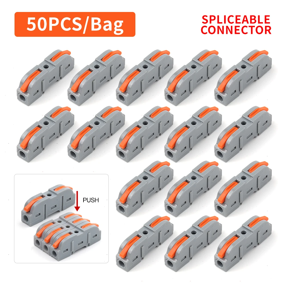 50PCS Spliceable Quick Wire Connector Lever Push-in Terminal Block 1-to-1 In-line Compact Electrical Cable Clamp Home Appliances