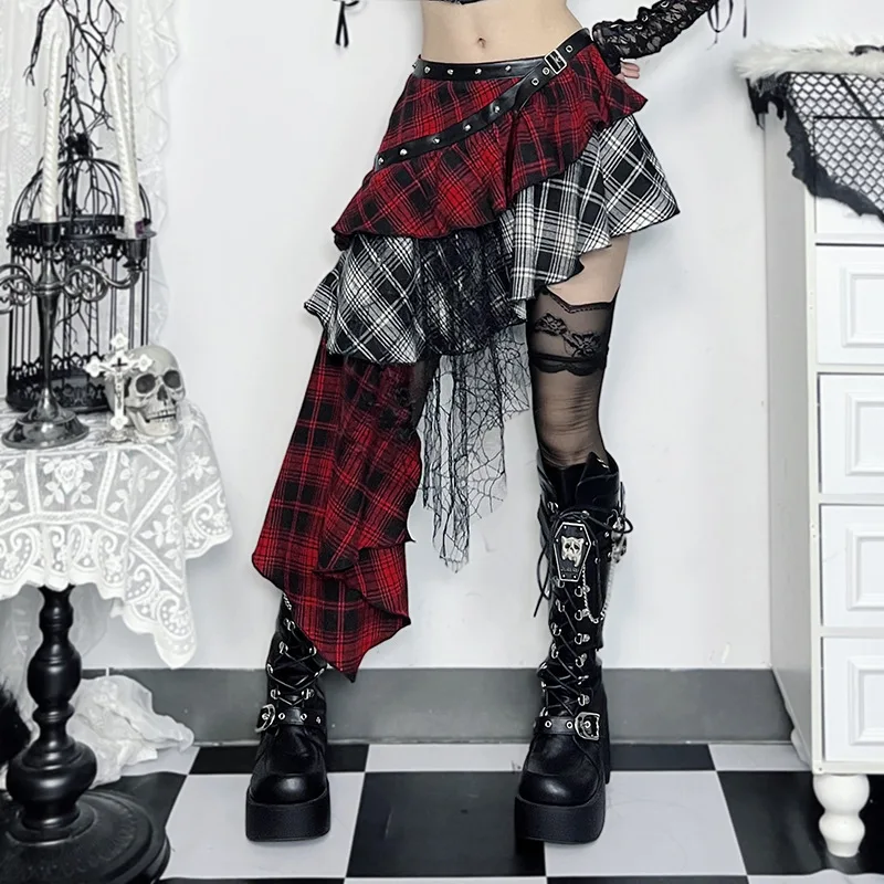 Autumn 2025 New Hip Skirt Temperament Spice Girl Slim Irregular Plaid Half Skirt Woman