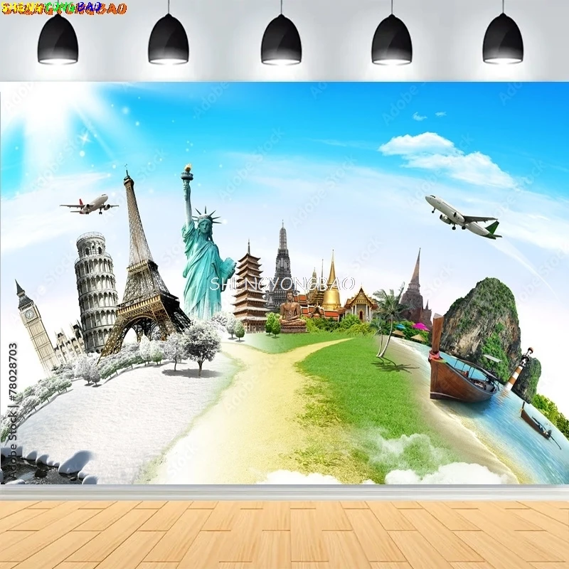 المعالم العالمية الشهيرة متصلة خلفيات للتصوير الفوتوغرافي السفر حول خلفية صورة عيد ميلاد الطفل العالمي IS-01