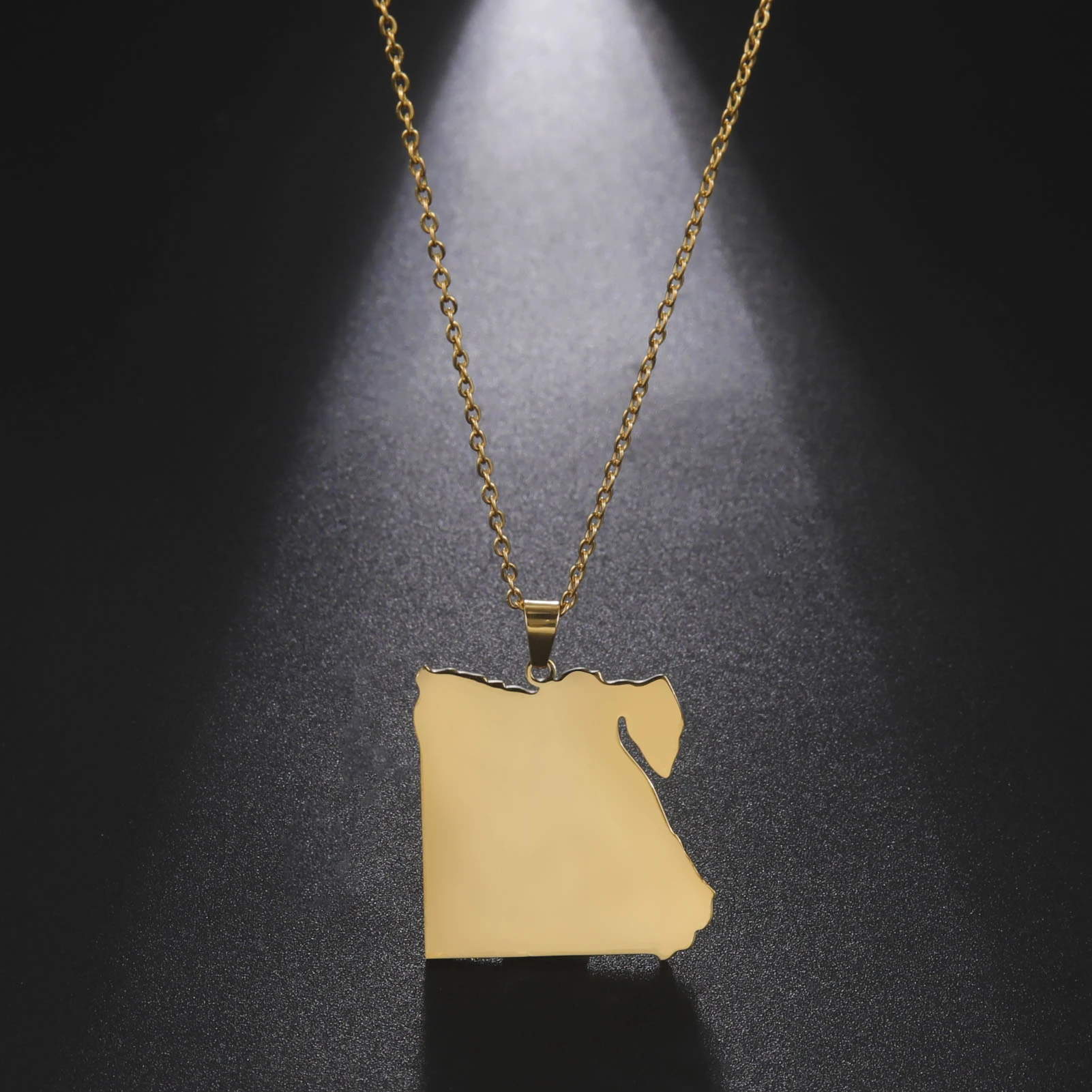 Kkjoy Karte von Ägypten Anhänger Edelstahl Halskette für Frauen Männer Gold Farbe Schmuck Freund Geschenke – Detail 1