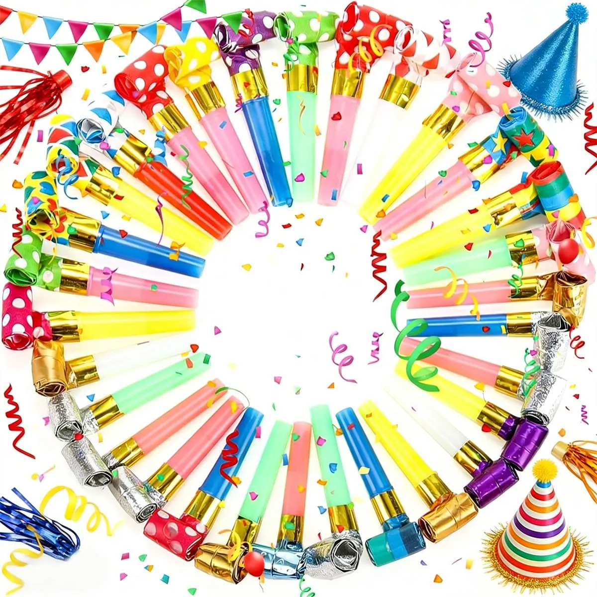 39 Stück Langnasige Pfeifen - Kreative Plastik-Partybläser, Lustige Geräuschmacher für Geburtstage, Feiertage & Festivalfeiern, ZSY – Detail 4
