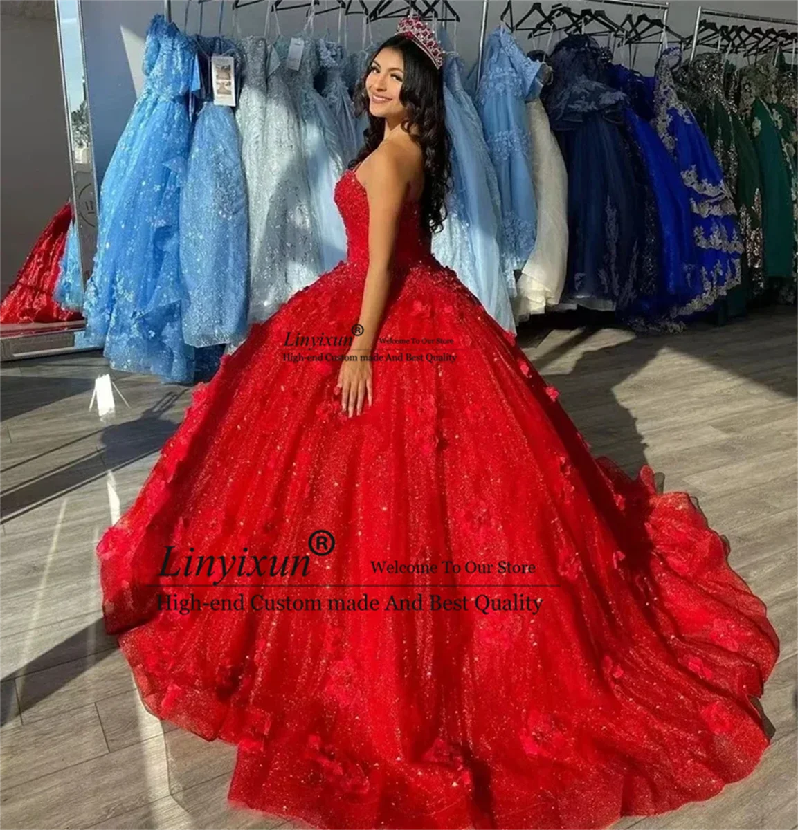 Vestidos De princesa para quinceañera, traje rojo dulce y brillante con hombros descubiertos, corazón escote, apliques De flores, 16 Vestidos De baile, 15 Años