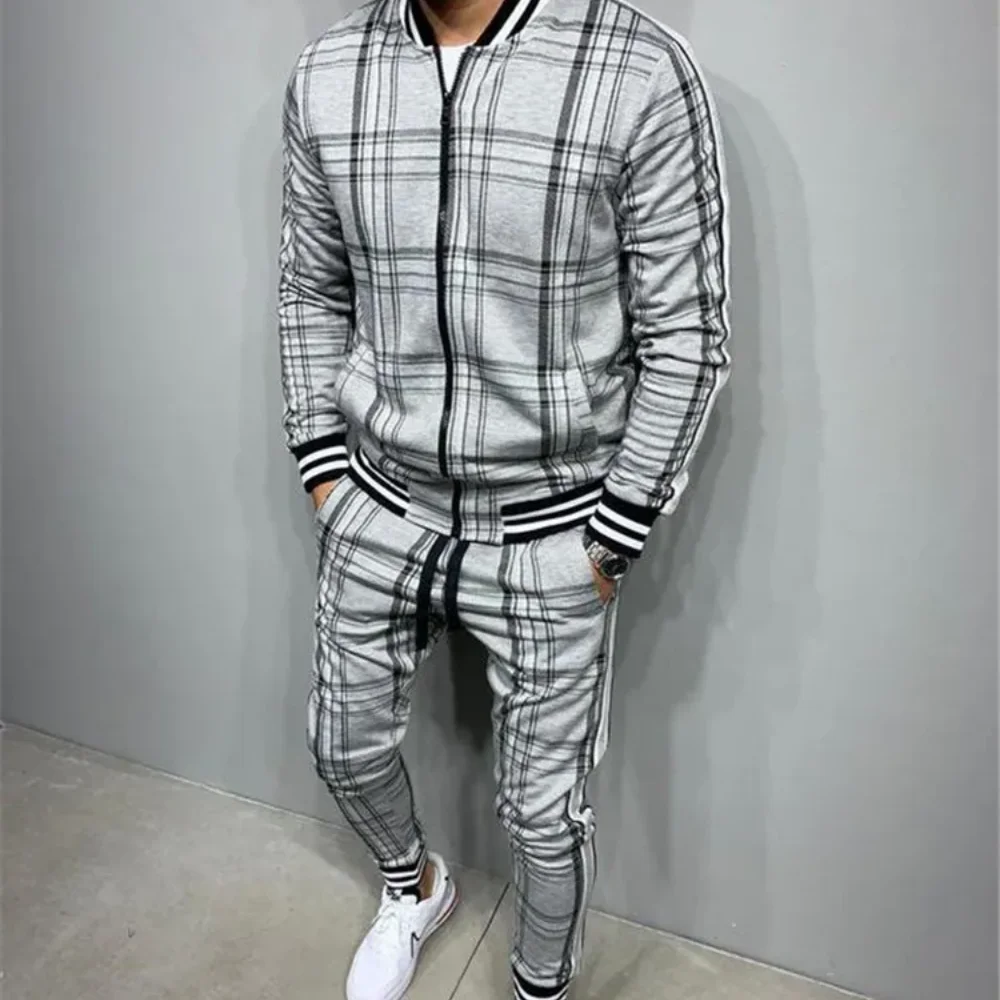 Plaid Printed Loose Suit Couple Clothes Fashion Tracksuit Grey Tracksuit Fullset Black Pink Faded Tracksuit Full Set Tracksuit