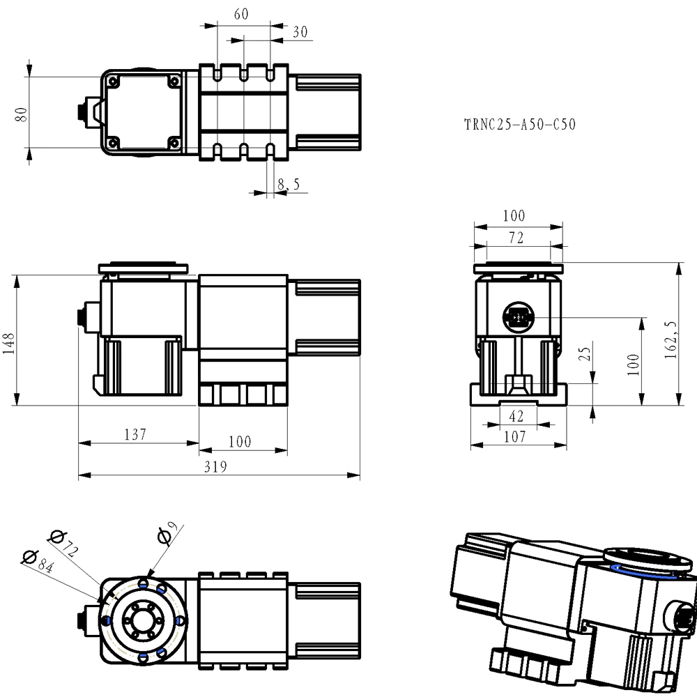 Harmonic Drive Reducer CNC 4th 5th A C Axis Rotary Axis Speed Reducing Ratio 50:1 NEMA34 86 Stepper Motor for Milling Machine