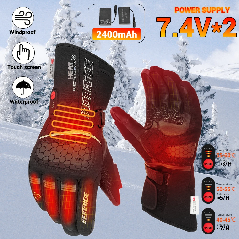 Windproof Heated Gloves 7.4V Battery Electric Heating Gloves Touch Screen Winter Warm Skiing Self Heating Gloves