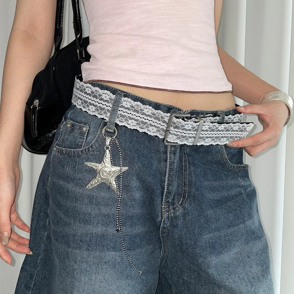ヴィンテージフラワーレースウエストベルト Pu レザーカレッジスタイルの女性のベルト Y2k パンクドレスジーンズベルトストリート
