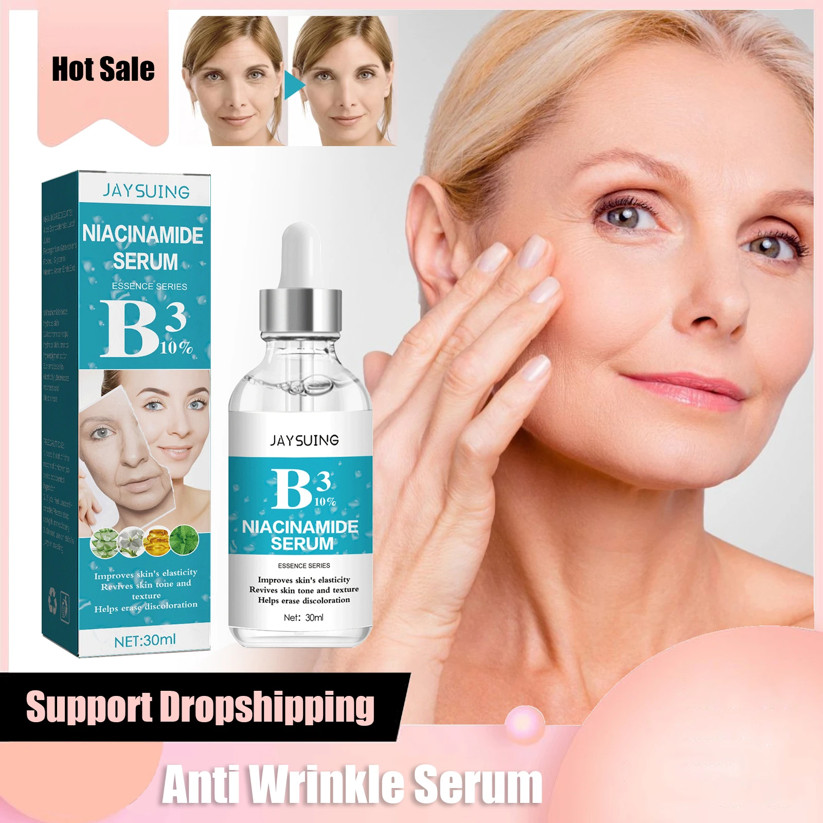 Nicotinamide Anti Wrinkle Serum Collagen Lifting Firming Fine Lines Repair Face Essence Smooth Facial Skin Care Anti-Aging Serum