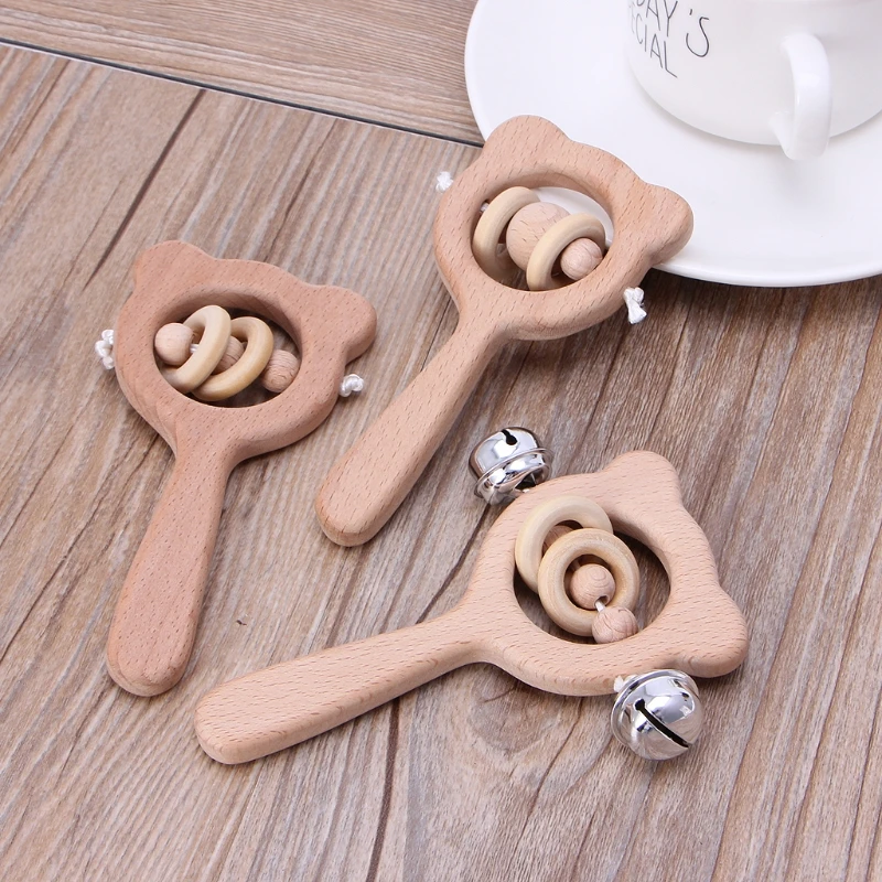 

Wooden Baby for Play Rattle Grip Baby Teething for Hearing Sensory Stimulation Ring Pendants Boho 0-12 Month