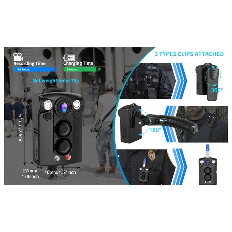 AAAEL-caméra corporelle numérique Vision nocturne petite caméra d'action caméscope Bodycam étanche