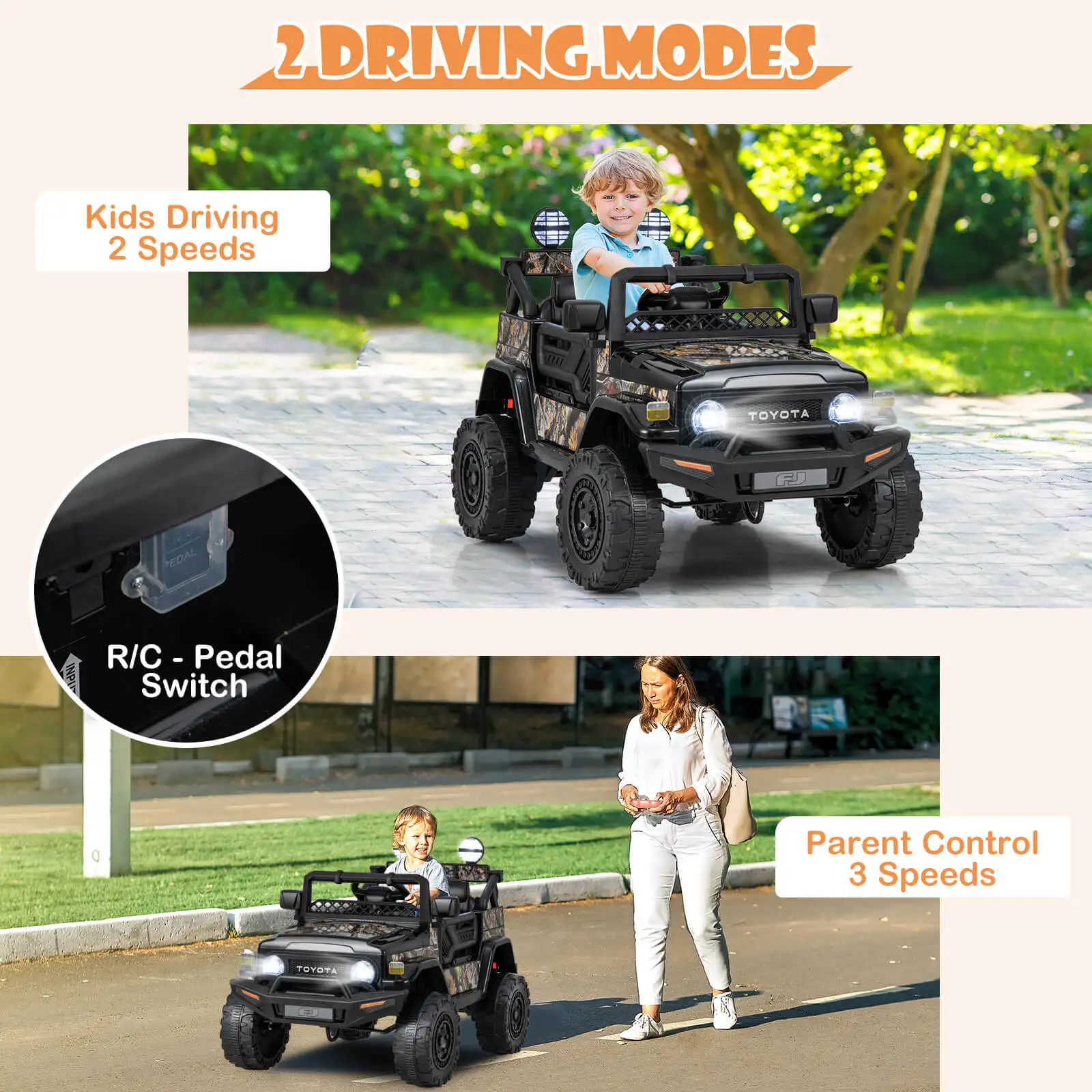 Passeio a pilhas no carro, Toyota FJ Toddler, caminhão preto, 12V